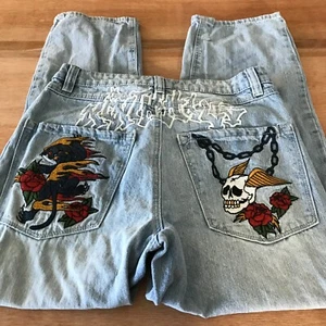 Ninth Hall Ambush Jeans Men 28x26 Blue Skulls Mid Rise Baggy Skater Light Wash - Picture 1 of 11