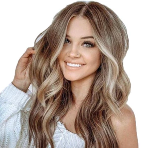Peluca sintética en capas largas hasta el hombro fibra para el cabello resaltado multicolor - Imagen 1 de 8