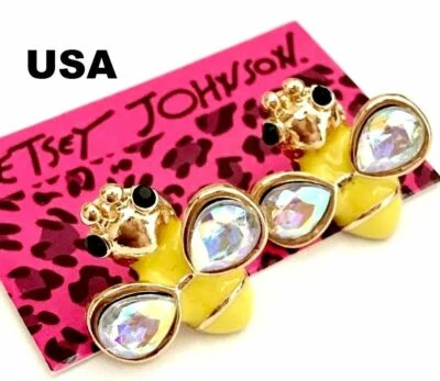 US Seller Betsey Johnson Crystal Bee Earrings Pearl Fashion Jewelry Insect - Image 1 of 4