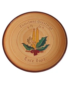 Vintage 1964 Redware Plate Tree Tops Christmas Candles Pennsbury Pottery Signed - Picture 1 of 2