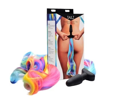 Juguete sexual fetiche suave sedoso tapón trasero anal cola de caballo arco iris Foto 1 de 4