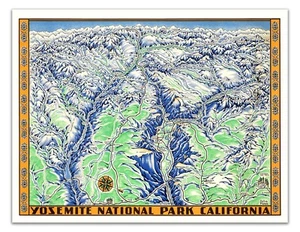 Yosemite National Park California - Vintage 1950s Map Poster Art Reprint - Picture 1 of 4