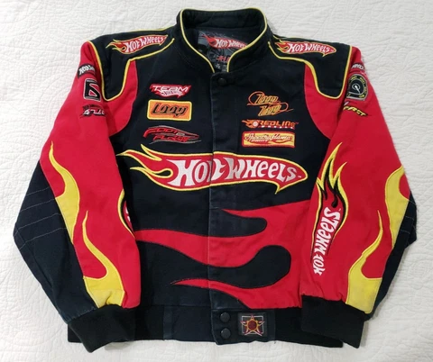 REVERSIBLE Mattel Hot Wheels NASCAR Racing JH Design Youth M 7-8 Varsity Jacket Cover