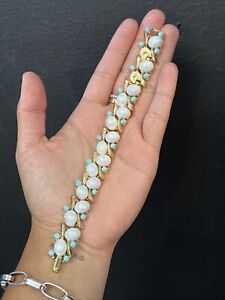 Repair: 7" Crown Trifari Vintage Faux Pearl & Turquoise Bracelet AS IS*