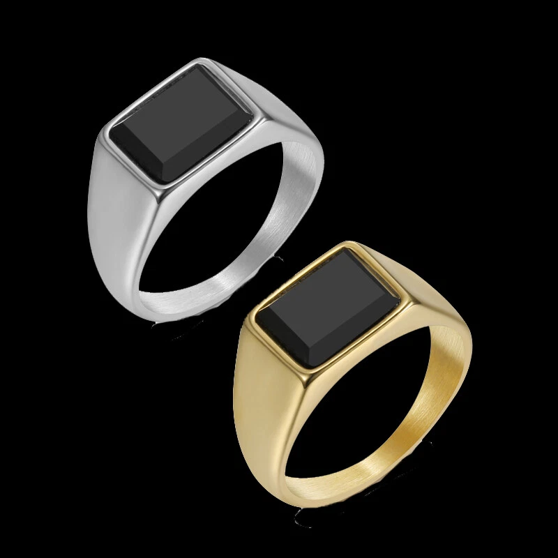 Trendy Mens Stainless Steel Star Heart Stone Pinky Rings Signet Rings for Men - Image 1 of 4