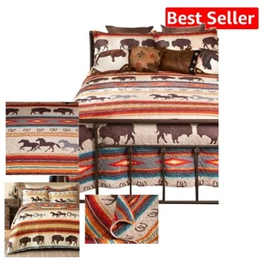 Full/Queen Wrangler Western Stripe Quilt Set - Rustic Charm & All-Season Comfort - Picture 1 of 6