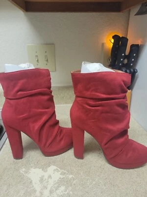 Red Suede Mid Calf Boots - Image 1 of 4