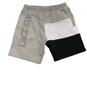 Lacoste Men Grey Black Color Block Crocodile Logo Fleece Sweat Shorts - 5/L - Picture 1 of 4