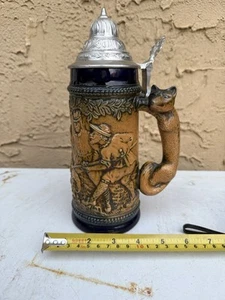 Vintage Gerz West Germany Fox Handle Lidded Beer Stein Boar Hunt 10” Tall Clean - Bild 1 von 9