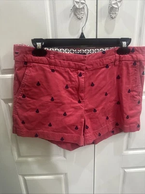 British Khaki Pink Blue Sailboat Embroidered Chino Shorts Preppy Nautical Size 6 - Image 1 of 4