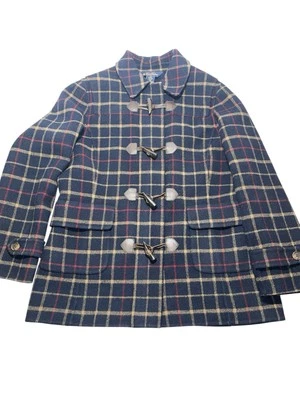 Plaid Brooks Brother Wool Duffle coat womens Sz M Toggles Flannel Lined No Hood - Image 1 of 4