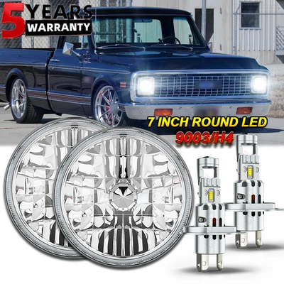 Par de faros LED redondos de 7 pulgadas alto bajo para Chevrolet C10 Panel 1964 1966 Foto 1 de 4