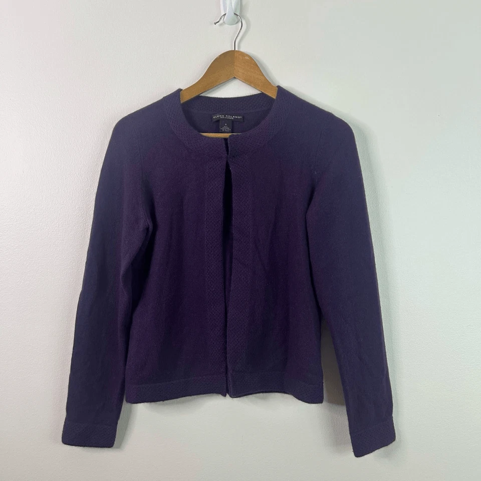 Cárdigan suéter tejido púrpura 100 % cachemir Elena Solano para mujer S suave clásico Foto 1 de 4