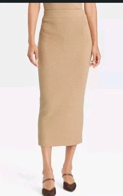 Women's Midi Boucle Sweater Skirt - A New Day Tan XXL NWT - Image 1 of 4