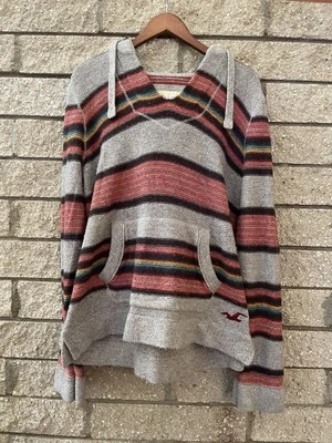 Hollister Baja Playa Rayas Poncho Pullover Sudadera con Capucha Mujer Grande 40% Lana Foto 1 de 4