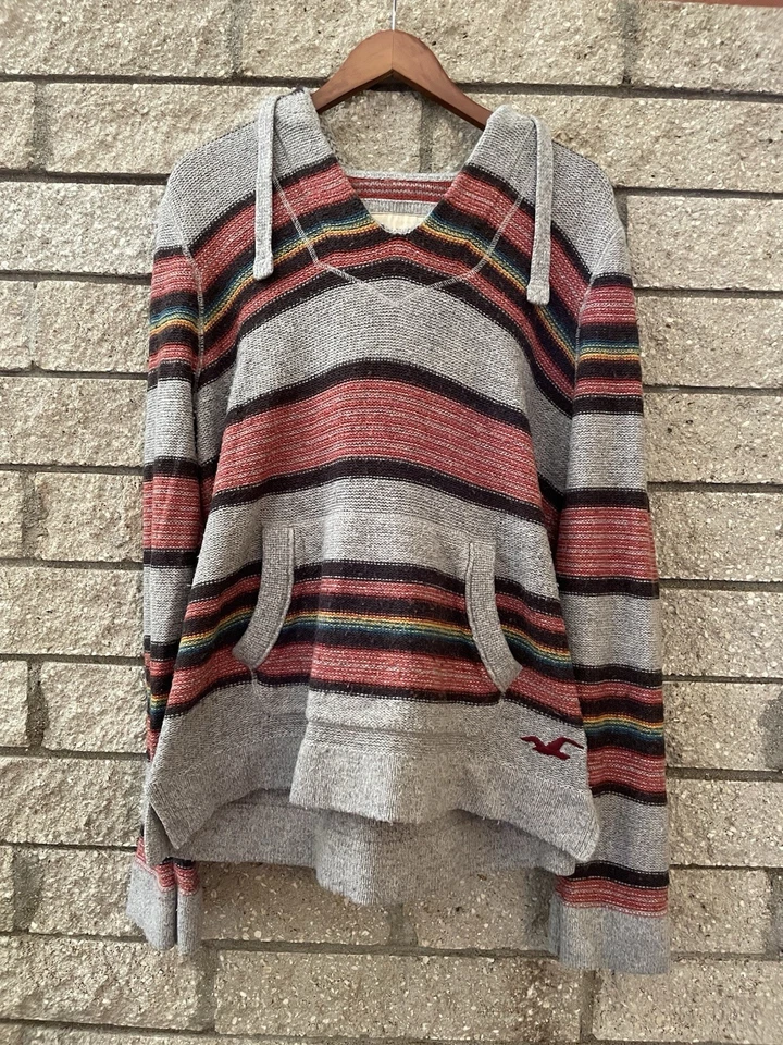 Hollister Baja Playa Rayas Poncho Pullover Sudadera con Capucha Mujer Grande 40% Lana Foto 1 de 4