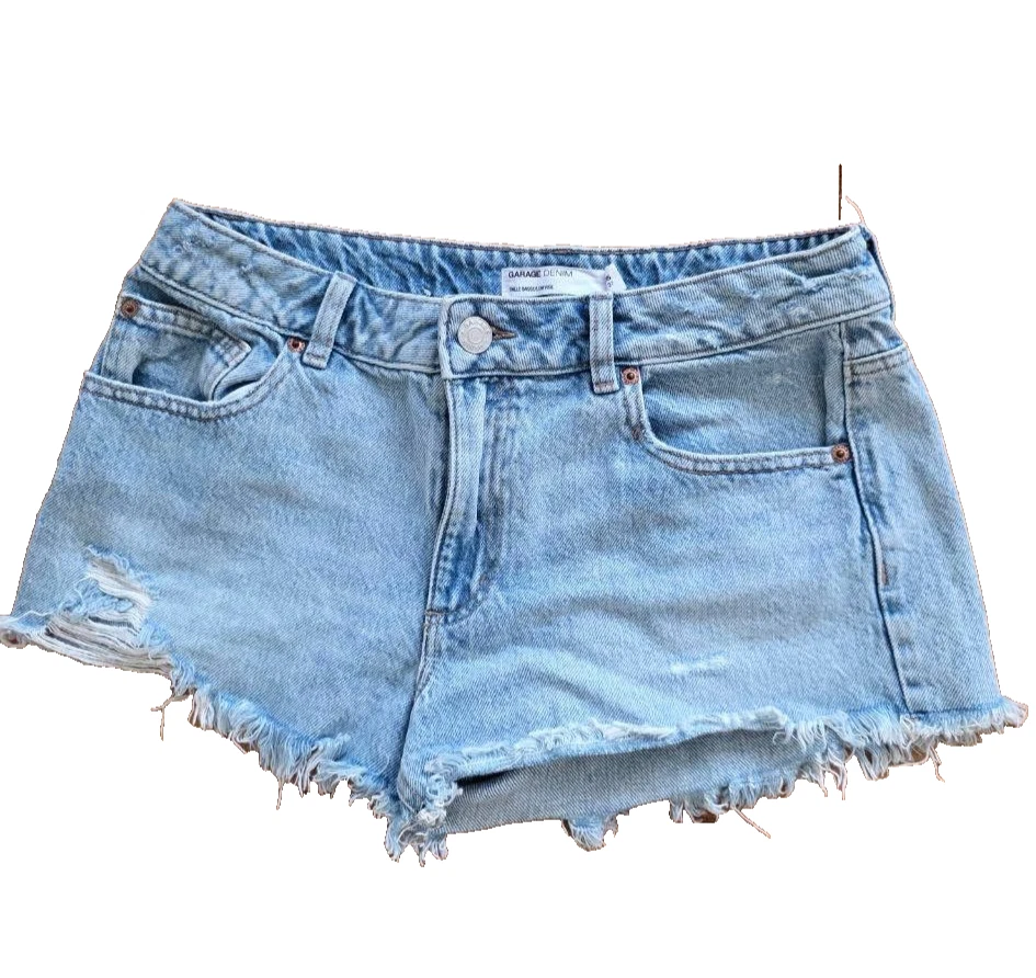 Pantalones cortos de mezclilla lavado ligero de garaje azul talla 27 A001055 Foto 1 de 4