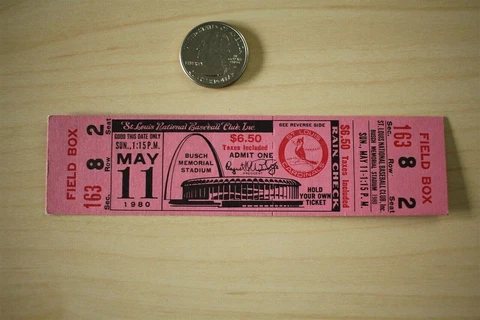 1980 St Louis Cardinals Los Angeles Dodgers 5-11-80 Busch Stadium Ticket Stub Cover