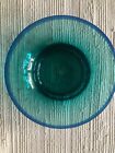 Hand Blown Art Glass Large Bowl, Teal and blue, Serving, Fruit , Footed Bowl