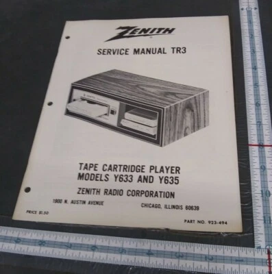 Zenith service manual TR-3 Tape Cartridge Player Models Y633 and Y635 tr3 - Image 1 of 4