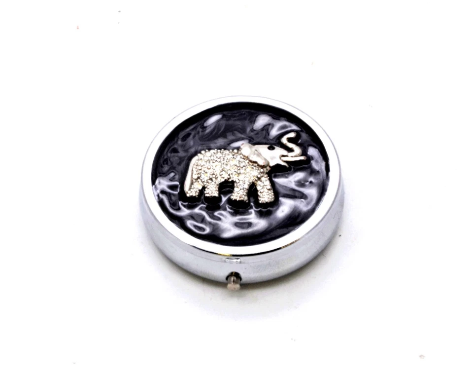 Jeweled Pill Trinket Box with Elephant Design. Hand Set Swarovski Crystal - Image 1 of 3