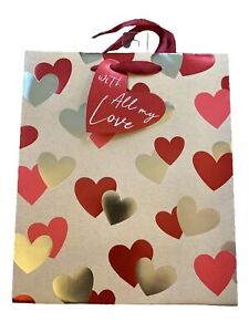 Valentines Heart Gift Bag With Tag 10in by 8.5in Anniversary