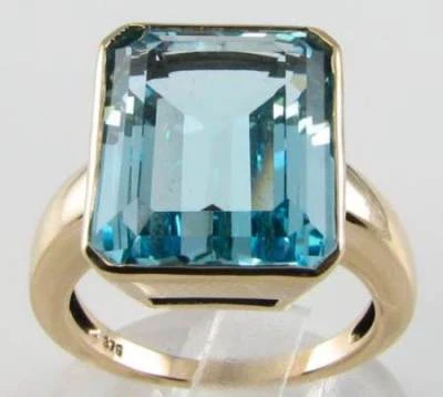BIG 9CT 9K GOLD  15mm x 12mm SOLITAIRE BLUE TOPAZ ART DECO INS RING FREE RESIZE - Image 1 of 4