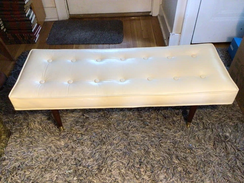Vintage Retro Mid Century Mod Long 47" Bench Foot Stool w/ Tapered Wooden Legs Cover