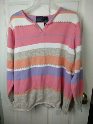 Crazy Horse Women's 2 Sweater V Neck Striped Long Sleeve Pullover - Image 1 of 4