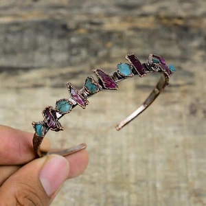 Brazalete ajustable electroformado áspero aguamarina artesanal de cobre ropa de fiesta - Imagen 1 de 6
