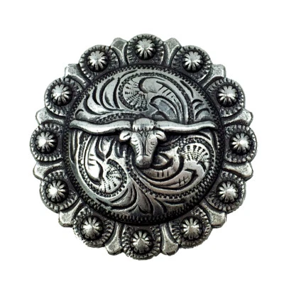 WESTERN HORSE SADDLE TACK ANTIQUE LONGHORN BERRY CONCHO 1-1/4" SCREW BACK - Image 1 of 2