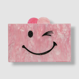 $77 Bari Lynn Kid's Girl's Pink Wink face Acrylic Crossbody Clutch Bag Purse