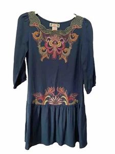 Flying Tomato Dress Womens Small Embroidered Blue Bohemian Cottagecore Hippy - Picture 1 of 7