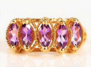 VINTAGE DESIGNER SIGNED 585 14K YELLOW GOLD FINE AMETHYST COCKTAIL RING S7 ! - Picture 1 of 6