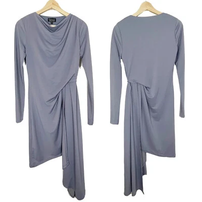 Nuevo con etiquetas Vestido Vaina Topshop Asimétrico Crepé Mangas Largas Lavanda Púrpura Talla 4 Foto 1 de 4
