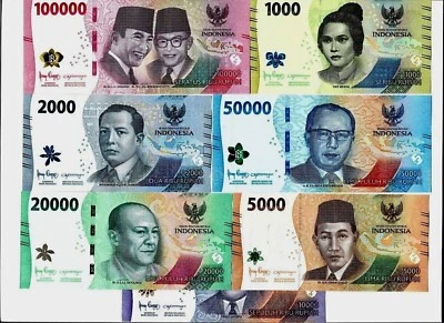INDONESIA New 2022 x 1 Full Set 1000 2000 5000 10000 20000 50000 100000 IDR NOTE - Image 1 of 3