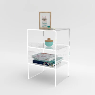 Comodino Tavolino cm 25 plexiglass trasparente ripiani portaoggetti - Immagine 1 di 3