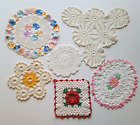 Lot de 6 napperons vintage faits main crochet dentelle fleur multicolores