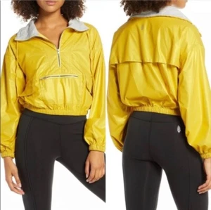 Free People reflektierende geschnittene Jacke Känguru Reißverschluss Tasche Gold XS - Bild 1 von 9
