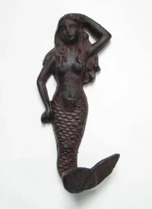 Cast Iron Mermaid Garden Ornament Rustic Brown Color Small 15cm - Picture 1 of 11
