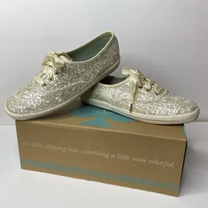 Keds x Kate Spade White Champion Silver Glitter Lace-Up Sneakers 7M - Picture 1 of 14