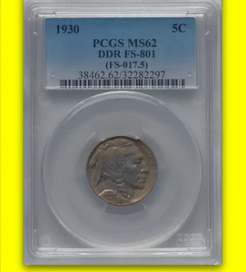1930 Five Leg PCGS MS62 FS-801 DDR -- $907 APR - Pretty Toning Buffalo Nickel 5C - Picture 1 of 6