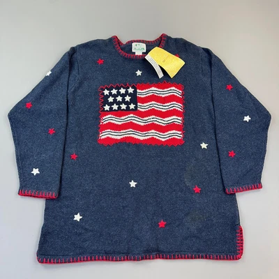 Vintage Quacker Factory Sweater Women’s 1X USA Flag Patriotic Stars Deadstock - Image 1 of 4