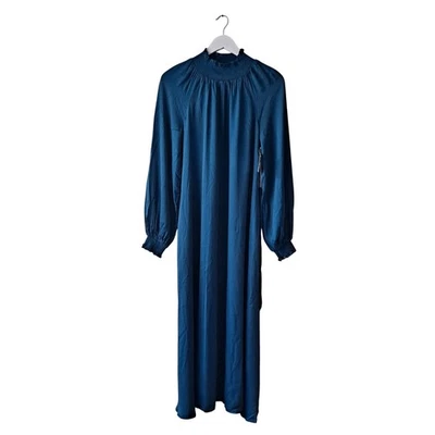 Nordstrom Dress Long Sleeve Smocked Neck Belted A-Line Midi Blue Womens Size S - Image 1 of 4