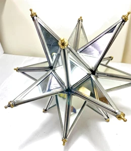 Vintage Mirrrored Moravian Glass Metal 14 point Star - Picture 1 of 3