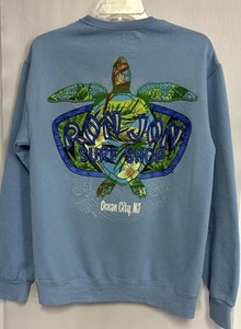 Ron Jon Surf Shop Ocean City NJ Long Sleeve Blue Crewneck Sweatshirt Men’s Small - Picture 1 of 5