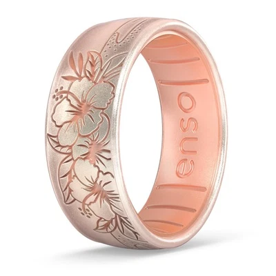 Anillos de silicona clásicos grabados - Diseño cómodo y flexible - Hibisco Be... Foto 1 de 4