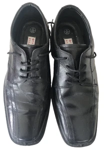 TRUSTYLE Men's Shoes Uk 9 Black Leather Lace Up Square Toe Heeled Worn Once - Picture 1 of 9