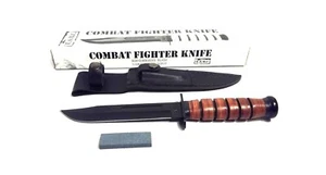 USMC Marines Combat Fighter Bowie Fixed Blade 12/7" Leather Handle Knife BK1794 - Picture 1 of 3