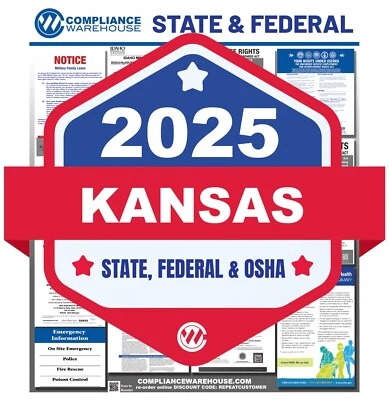 COMPLIANCE WAREHOUSE 2025 Kansas KS State/Federal Labor Law in 1 Compliance Poster Paper/Laminated